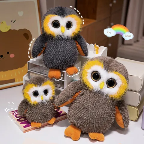 Cartoon Large Eye Owl Plush Toy Realistic Bird Stuffed Animal Super Soft Short Plush Doll Home Decoration For Kids Gift