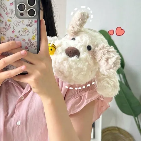 Cute Bee Dog Plush Toy Pillow Soft Rose Velvet Cuddling Crawling Dog Doll Cartoon Animal Sleeping Cushion For Kids Home Decor Gift