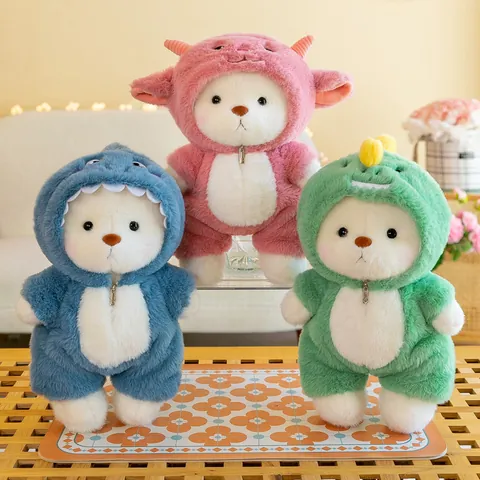 Soft Teddy Bear Plush Toy with Adjustable Joints and Removable Animal Outfits Transforming Lamb Shark Doll for Home Decor Gift
