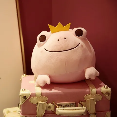 Cute Crown Frog Plush Toy Big Eye Stuffed Animal Lying Position Soft Frog Doll Green Pink Cushion Decorative Home Ornament Birthday Gift