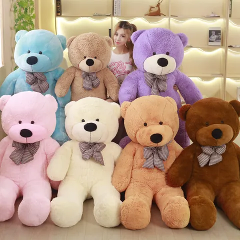 Giant Plush Teddy Bear Soft Stuffed Animal Toy With Plaid Bowtie Large Big Hug Bear Gift For Girls Kids Valentine Birthday Home Decor