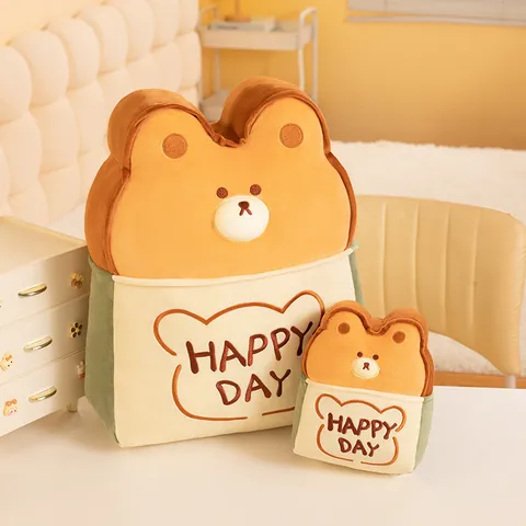 Cartoon Toast Bear Plush Pillow Cute Teddy Bear Bread Shaped Cushion For Student Chair Waist Support Happy Day Decorative Bolster