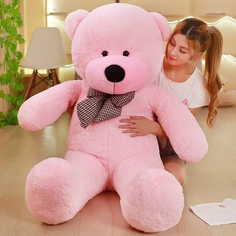 Giant Plush Teddy Bear Soft Stuffed Animal Toy With Plaid Bowtie Large Big Hug Bear Gift For Girls Kids Valentine Birthday Home Decor