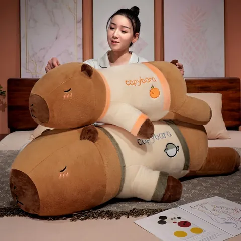 Long Capybara Plush Pillow Kawaii Capybara Stuffed Animal Body Pillow Soft Plush Toy For Bedroom Decoration Pregnancy Support Pillow Gifts