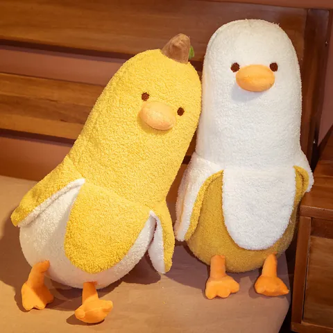 Creative Banana Duck Plush Toy Soft Stuffed Animal Banana Pillow Cute Peeling Duck Long Body Cushion For Home Bedroom Decor Gift
