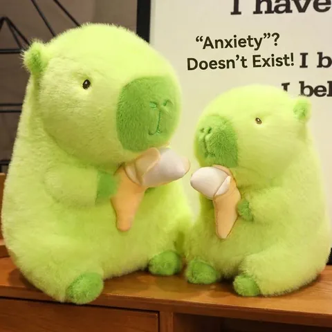 Green Capybara Plush Toy Holding Banana Creative Capybara Stuffed Animal Soft Plushie Doll For Kids Gift Home Decor