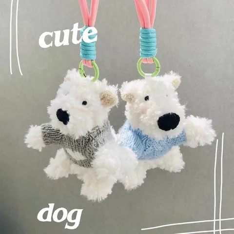 Cute West Highland White Terrier Plush Dog Keychain Pendant Mini Westie Puppy Stuffed Animal With Knitted Sweater For Bag Charms