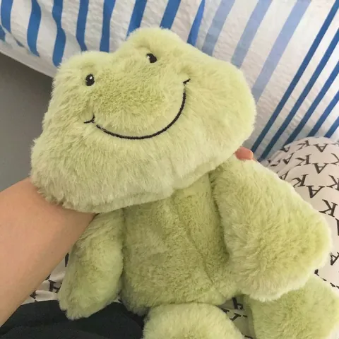 Lindo Juguete de Peluche de Rana Sonriente Animal de Peluche Suave Con Suéter de Punto Extraíble Y Bolso Pequeño Regalo