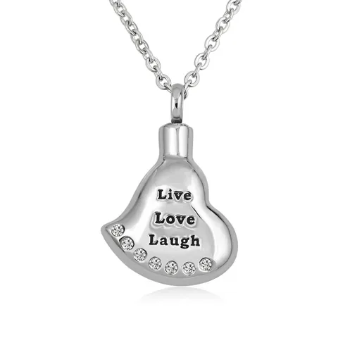 Stainless Steel Heart Urn Necklace For Ashes Memorial Cremation Jewelry For Pets Human Rhinestone Inlaid Pendant