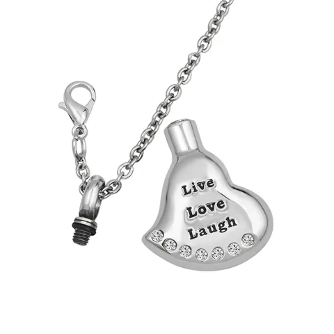 Stainless Steel Heart Urn Necklace For Ashes Memorial Cremation Jewelry For Pets Human Rhinestone Inlaid Pendant