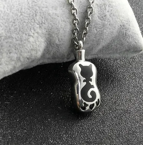 Collier Urne de Crémation pour Animaux en Acier Titane Forme de Chat Bijoux Commémoratifs pour Cendres Pendentif Flacon de Parfum Zirconia