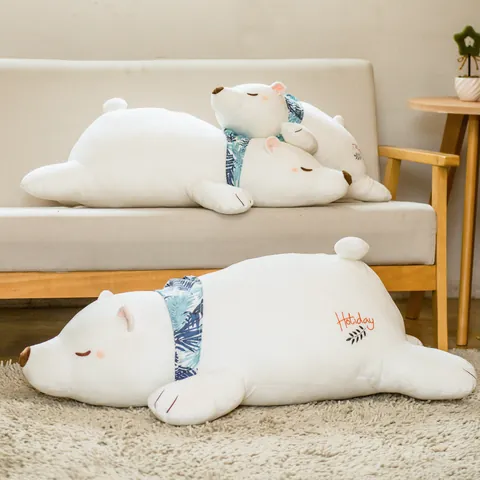 Simulated Polar Bear Plush Toy Animal Body Pillow For Sleeping Bed Decor White Bear Stuffed Animal Long Cushion Gift Kids Women