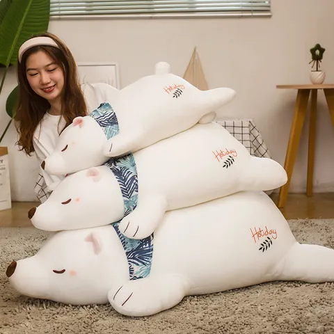 Simulated Polar Bear Plush Toy Animal Body Pillow For Sleeping Bed Decor White Bear Stuffed Animal Long Cushion Gift Kids Women