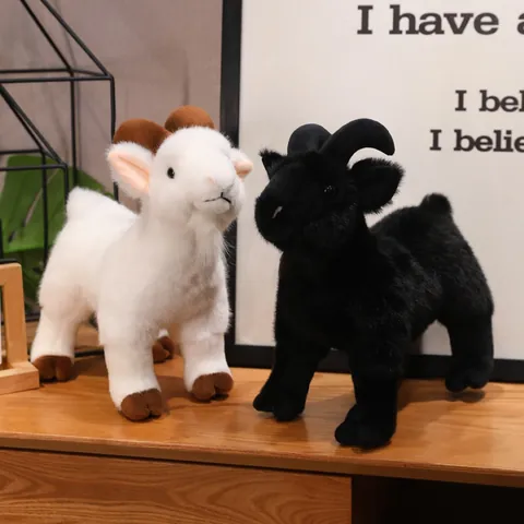 Realistic Goat Plush Toy Simulation Stuffed Animal Sheep Doll Soft Short Plush Home Decor Gift For Kids Adults White Black