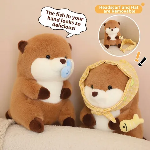 Magnetic Capybara Plush Toy With Detachable Accessories Headband Hat Fish Stuffed Animal Doll Soft Capybara Pillow Gift