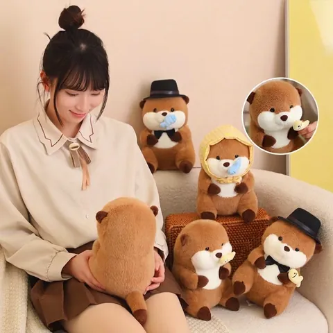 Magnetic Capybara Plush Toy With Detachable Accessories Headband Hat Fish Stuffed Animal Doll Soft Capybara Pillow Gift