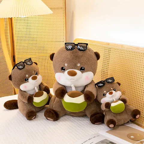 Simpatico Peluche di Lontra Con Occhiali da Sole Pixel E Cocco Morbido Animale Di Stoffa Cuscino Decorativo Regalo