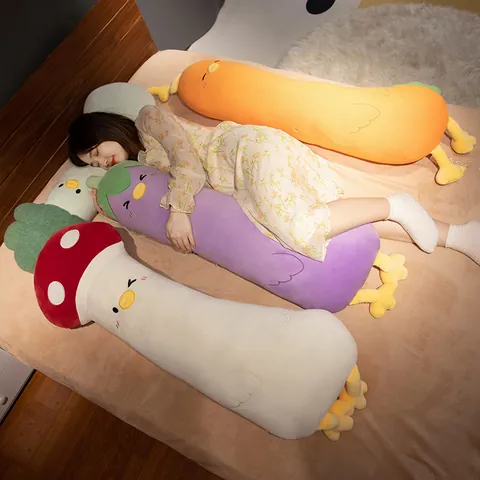 Mignon Traversin Long en Peluche Transformation Poussin Légume Doux Brocoli Champignon Carotte Aubergine Coussin de Sommeil pour Enfants Décor de Chambre