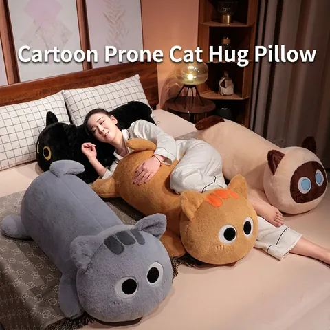 Long Cat Plush Body Pillow Soft Cartoon Stuffed Animal Cushion Cute Sleeping Bolster Home Decor Backrest Toy Gift For Kids Women