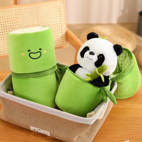 Creative Bamboo Tube Panda Plush Toy Set Soft Stuffed Animal Doll For Kids Gift Home Decor Cute Simulation Panda Plushies