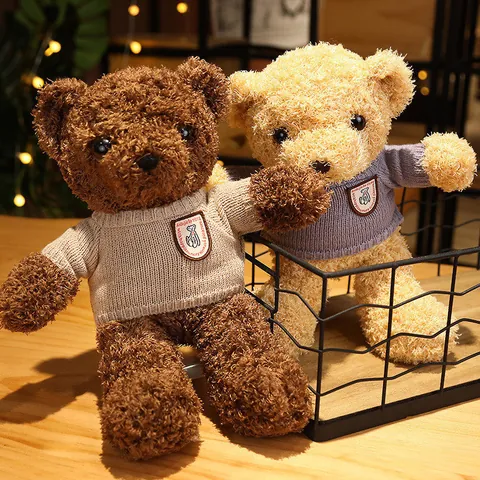 Classic Teddy Bear Plush Toy With Knitted Sweater Bow Tie Heart Pillow Soft Stuffed Animal Doll Valentine's Day Gift For Kids Women