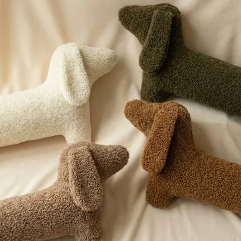 Oreiller de Corps en Peluche Teckel Minimaliste en Polaire d'Alpaga Synthétique Long Coussin de Soutien pour Dormir pour Décoration de Maison