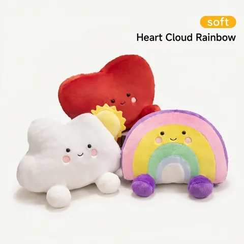 Cartoon Rainbow Cloud Heart Plush Toy Soft Faux Fur Stuffed Pillow Decorative Cushion For Home Sofa Decor Gift For Kids