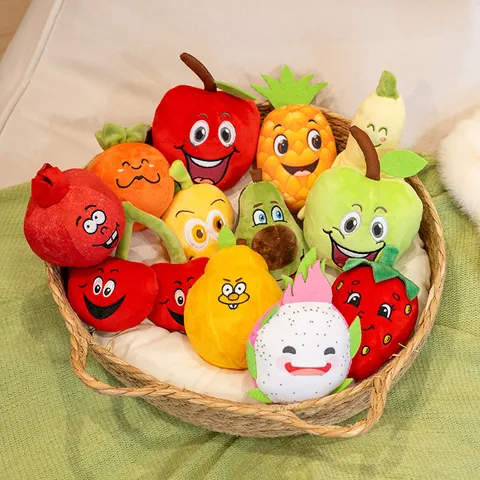Cartoon Fruit Plush Pet Squeaky Toy Soft Crystal Velvet Strawberry Apple Banana Pineapple Avocado Squeaker Toy For Dogs Cats