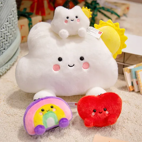 Cartoon Rainbow Cloud Heart Plush Toy Soft Faux Fur Stuffed Pillow Decorative Cushion For Home Sofa Decor Gift For Kids