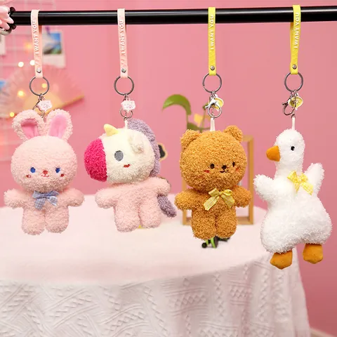 Cute Plush Animal Rabbit Bear Pendant Keychain Girlish Soft Stuffed Doll Bag Accessories For Backpack Key School Student Decoration