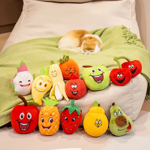 Cartoon Fruit Plush Pet Squeaky Toy Soft Crystal Velvet Strawberry Apple Banana Pineapple Avocado Squeaker Toy For Dogs Cats