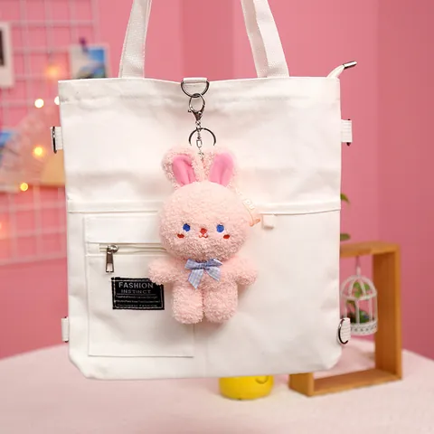 Cute Plush Animal Rabbit Bear Pendant Keychain Girlish Soft Stuffed Doll Bag Accessories For Backpack Key School Student Decoration