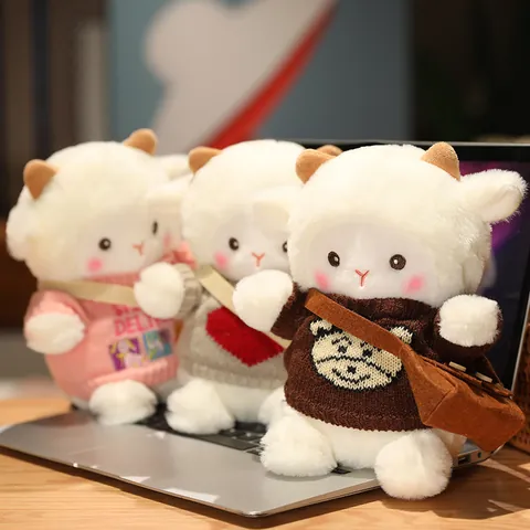 Kawaii Poke Little Sheep Plush Doll Stuffed Animal Soft Lamb Toy With Knitted Sweater Crossbody Bag For Birthday Wedding Gift