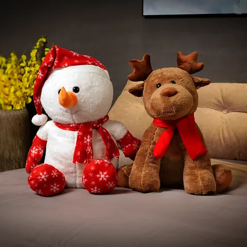 Christmas Reindeer Snowman Plush Toys Soft Stuffed Animal Dolls Xmas Home Window Decor Holiday Gifts For Kids Adults