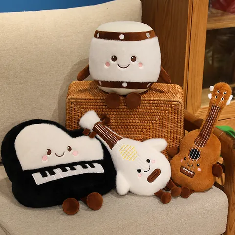 Simulation Musical Instrument Plush Toy Cartoon Piano Guitar Guzheng Stuffed Doll Music Cultural Creative Pillow For Kids Adults Gift