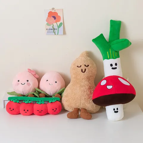 Cartoon Fun Vegetable Plush Pillow Soft Stuffed Tomato Green Onion Mushroom Peach Peanut Home Decor Soft Cushion Throw Pillow For Sofa Bedroom Office
