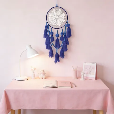 Bohemian Handmade Woven Cotton Dream Catcher Wall Hanging With Evil Eye Petal Tassel Wood Beads For Home Bedroom Decoration