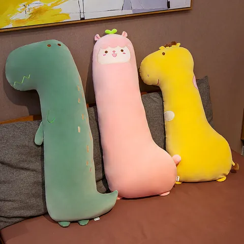 Mignon Long Dinosaure Alpaga Girafe Peluche Traversin Doux Animal en Peluche Coussin de Sommeil Amovible Lavable Décoration de Maison Cadeau