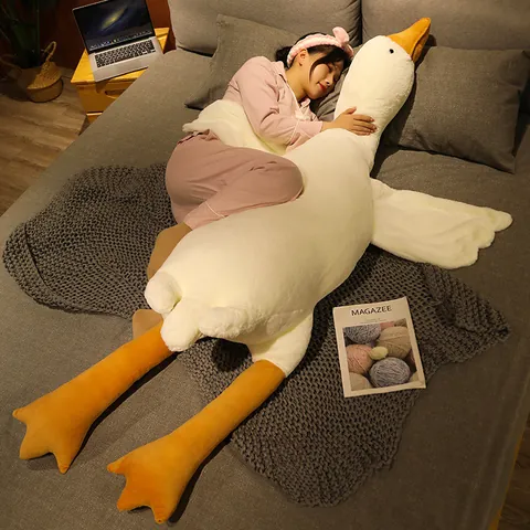 Peluche Oie Blanche Géante Oreiller de Corps Long Cygne Simulé Animal en Peluche Doux Poupée Apaisante pour Enfants Adultes