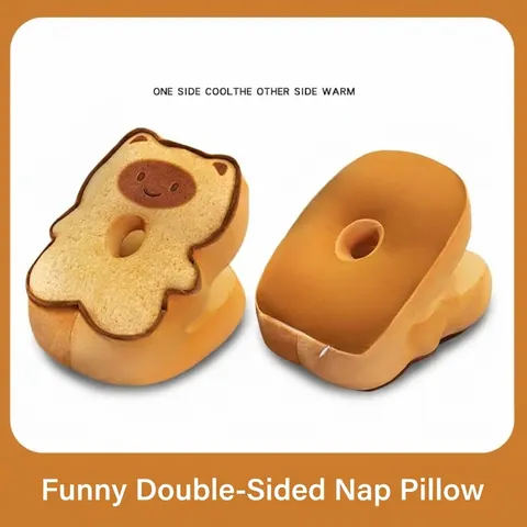 Almohada de Siesta de Tostada de Dibujos Animados Seda de Hielo Transpirable Oficina Estudiante Almohada para Dormir de Lado Felpa Suave Animal Soporte de Cuello