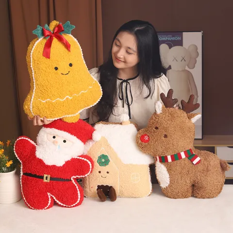 Coussin en Peluche de Noël Père Noël Renne Sapin Maison Forme Coussin Décoratif Moelleux Décoration de Maison de Vacances Cadeau