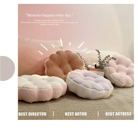 Cojín de Asiento de Peluche Engrosado Color Macarrón Forma de Flor Almohadilla de Silla Suave Antideslizante para Oficina Hogar Sofá
