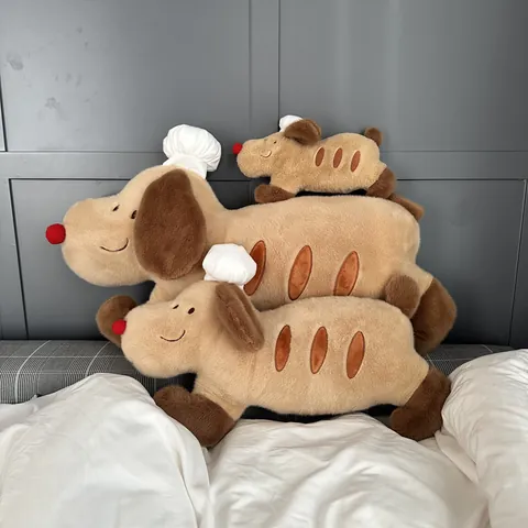 Baguette Dog Plush Toy Cute Stuffed Animal Soft Cuddle Pillow Chef Hat Bread Dog Companion Pillow For Kids And Adults