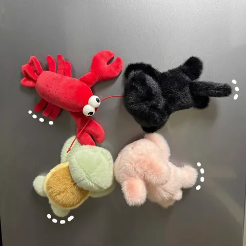 Cute Cartoon Plush Refrigerator Magnet Animal Shaped Capybara Frog Lobster Soft Stuffed Doll 3D Magnetic Fridge Sticker Home Decor