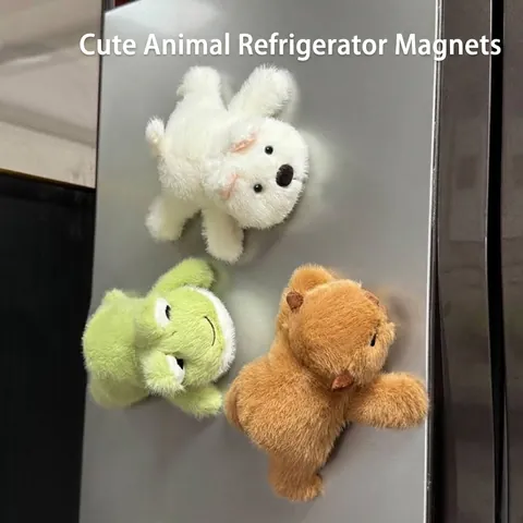 Cute Cartoon Plush Refrigerator Magnet Animal Shaped Capybara Frog Lobster Soft Stuffed Doll 3D Magnetic Fridge Sticker Home Decor