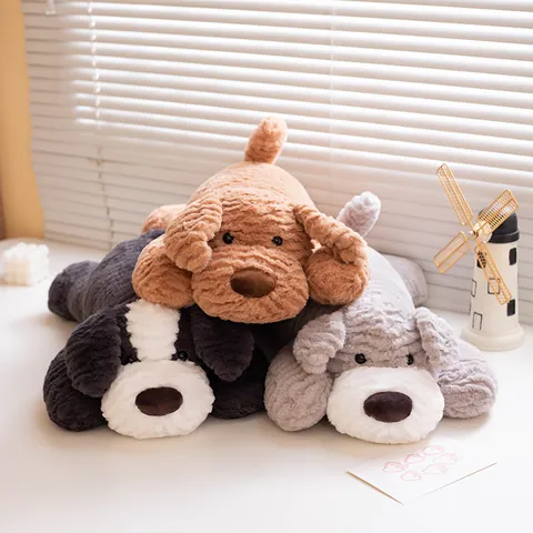 Kawaii Prostrate Dog Plush Toy Schnauzer Border Collie Golden Retriever Puppy Stuffed Animal Long Throw Pillow Soothing Doll For Kids Home Decor