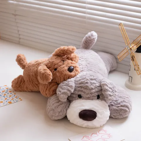 Kawaii Prostrate Dog Plush Toy Schnauzer Border Collie Golden Retriever Puppy Stuffed Animal Long Throw Pillow Soothing Doll For Kids Home Decor