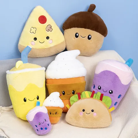 Creative Food Shaped Plush Toy Hamburger French Fries Pizza Milk Tea Soft Decorative Pillow Cartoon Acorn Stuffed Doll Home Decor