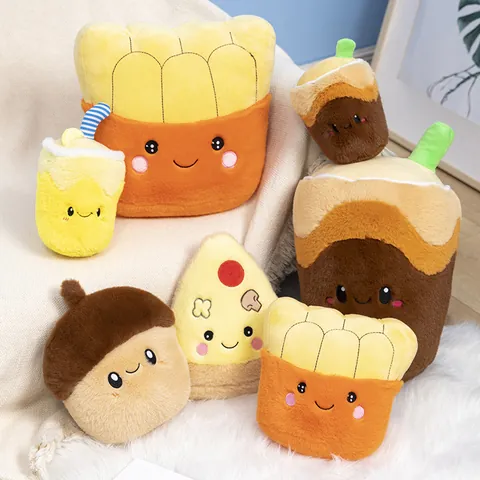 Creative Food Shaped Plush Toy Hamburger French Fries Pizza Milk Tea Soft Decorative Pillow Cartoon Acorn Stuffed Doll Home Decor
