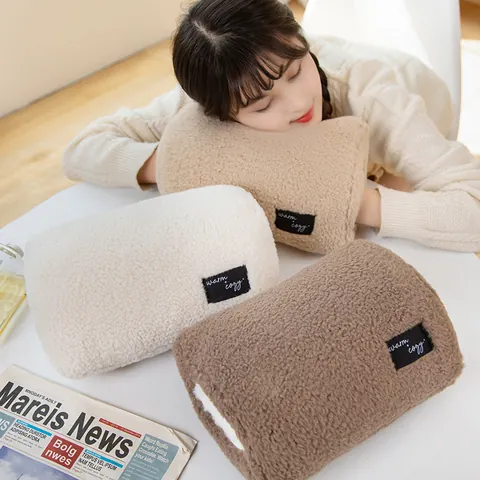 Zachte Polyester Pluche Handwarmer Sierkussen Slaapkussen Twee In Een Warm Gezellig Sherpa Fleece Decoratief Kussen Voor Kantoor Thuis